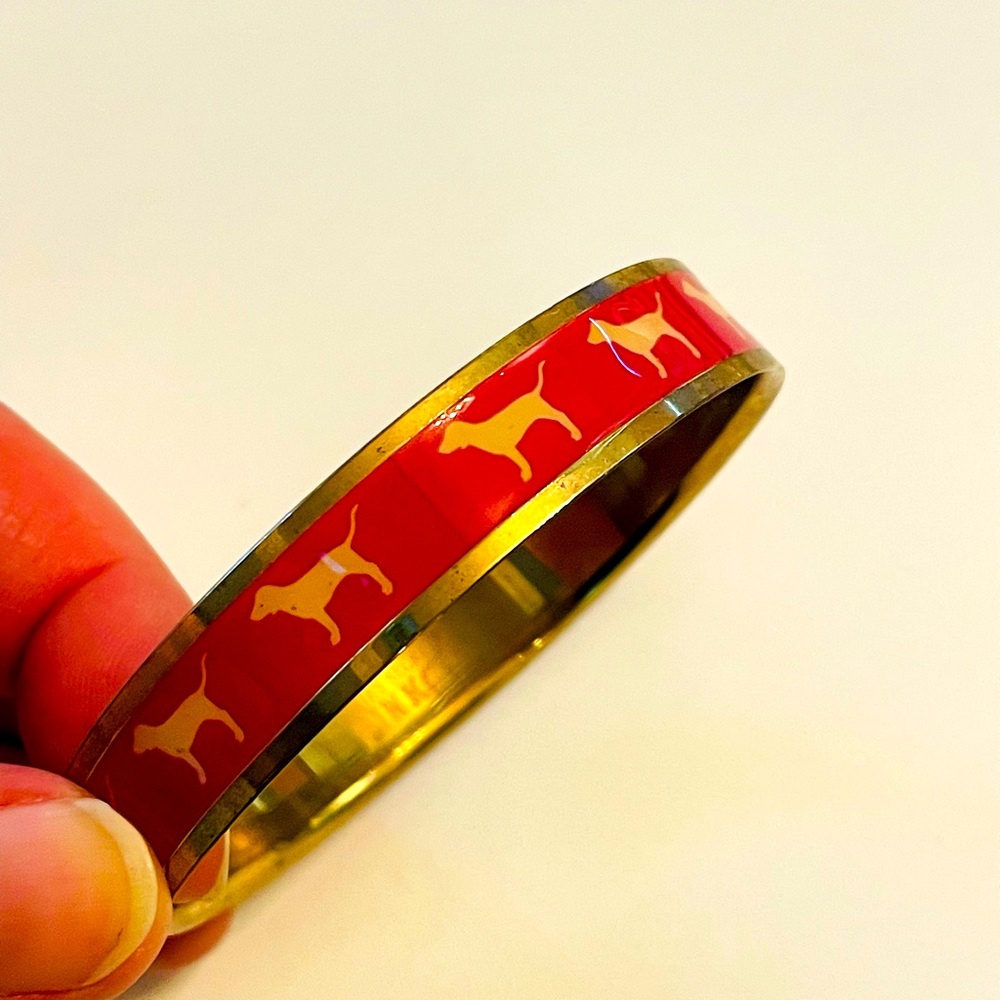 Vintage Victorias Secret PINK bracelet / bangle, brass with dog pattern